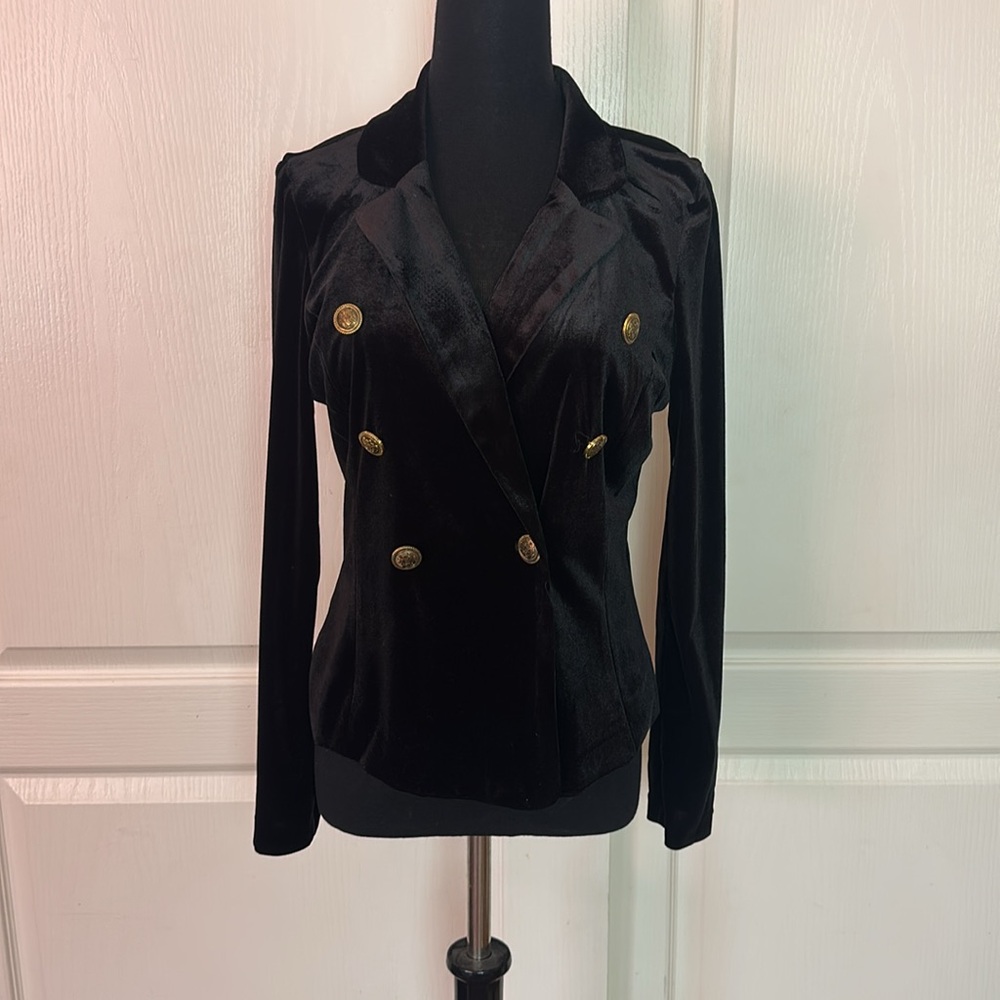 BLACK VELVET GOLD NAUTICAL BUTTON BLAZER JACKET captain admiral